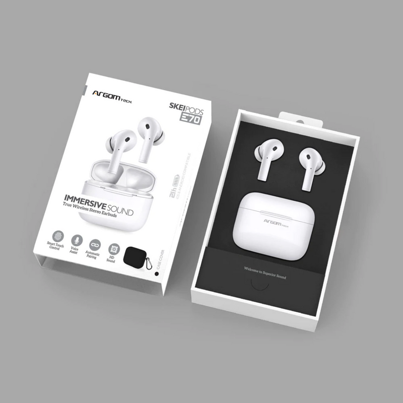 Audífonos Argom SkeiPods E70 Inalámbricos Bluetooth Case Rosa