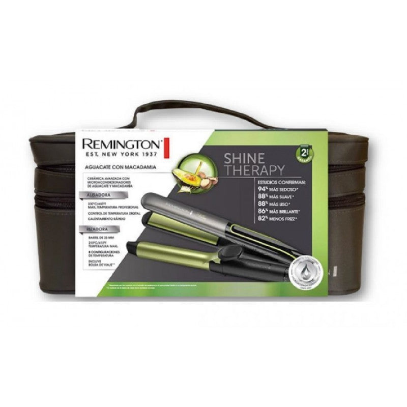 Combo Plancha alisadora Rizador Remington terapia aguacate S12A CI11