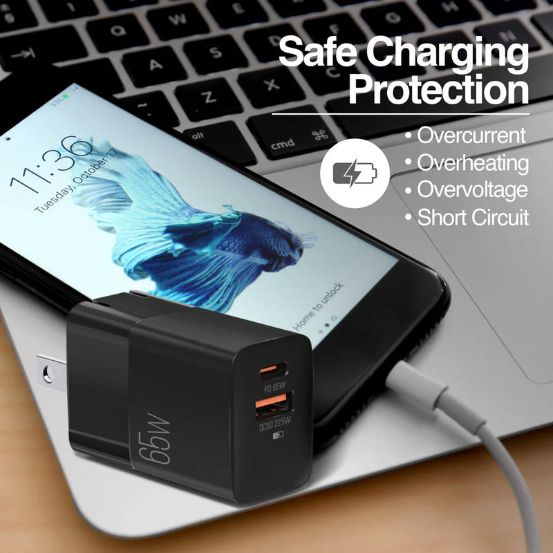 Argom Cargador cubo USB 65W USB dual tipo C + ARG-AC-0125BK