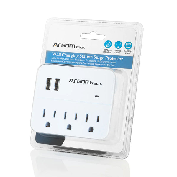 Regleta Argom Blanca 3 tomas y 2 puertos USB ARG-AC-0266WT
