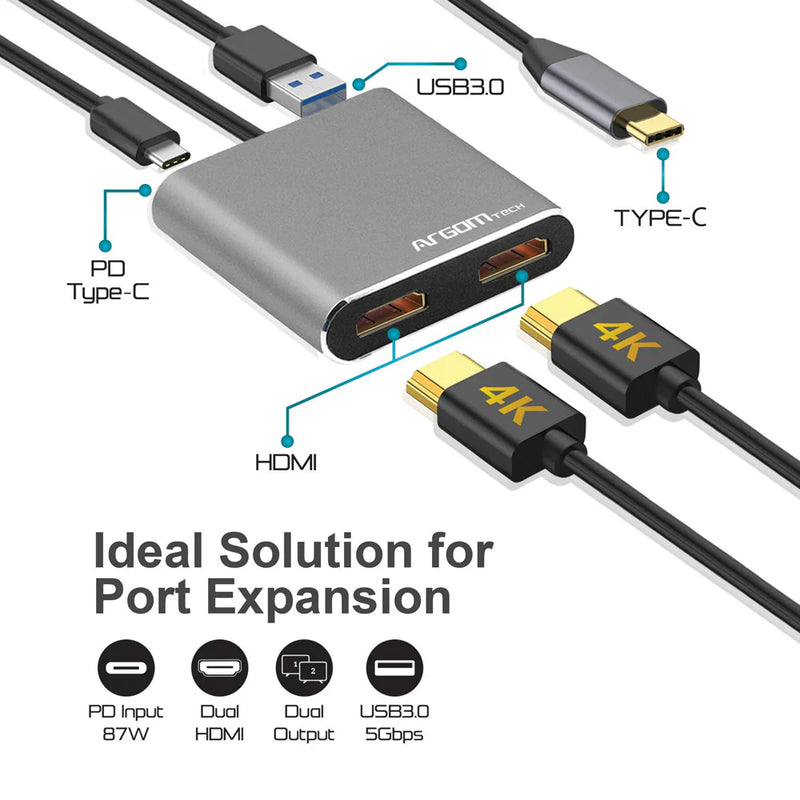 Hub Argom 5 en 1 tipo C One Axess HDMI/2XUSB2.0/1XUSB3.0/TYPE-C PD