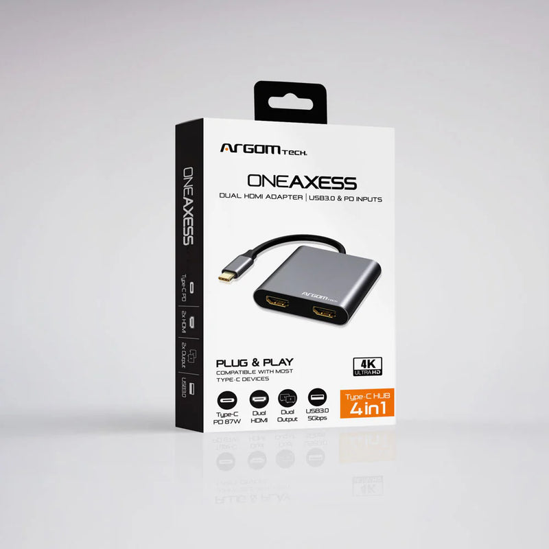Hub Argom 5 en 1 tipo C One Axess HDMI/2XUSB2.0/1XUSB3.0/TYPE-C PD