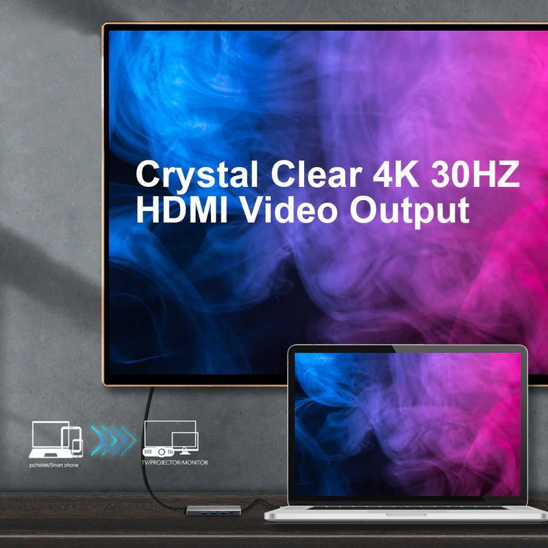 Hub Argom 5 en 1 tipo C One Axess HDMI/2XUSB2.0/1XUSB3.0/TYPE-C PD