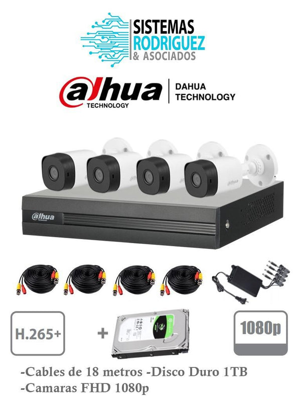Kit de Vigilancia Dahua DHCVI 4 cámaras 1080p