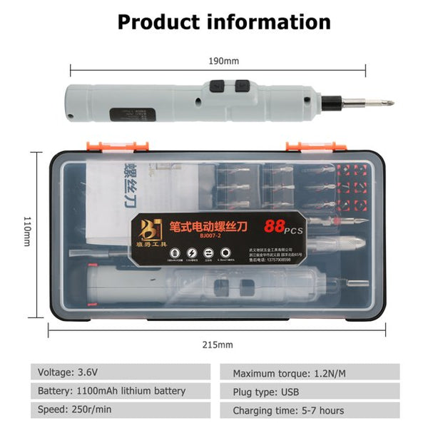 Kit de Destornillador Eléctrico BJ007-2 88 Piezas