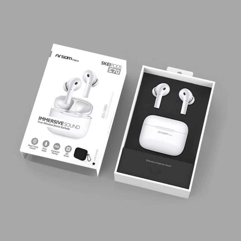 Audífonos Argom SkeiPods E70 Inalámbricos Bluetooth Case Negro